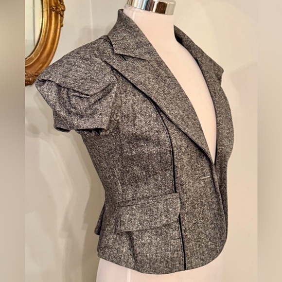 Bebe Cropped Blazer Jacket Gray Wool Blend Steampunk Detailed Fitted Victorian - Picture 11 of 13